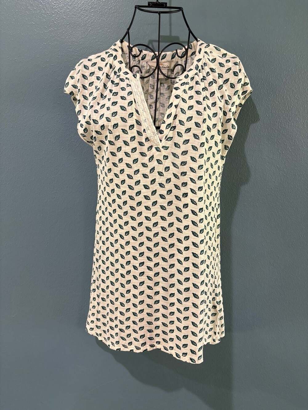 Bob Timberlake Leaf Print Tunic Blouse Size XS Green White Viscose